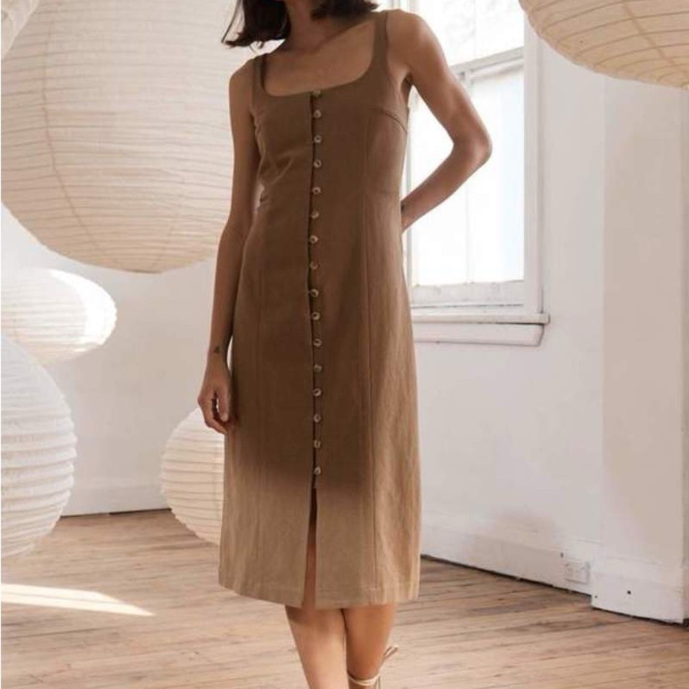 ST AGNI button front linen blend dress Sz M